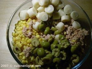 Salade de pâte au maïs thon et coeur de palmier